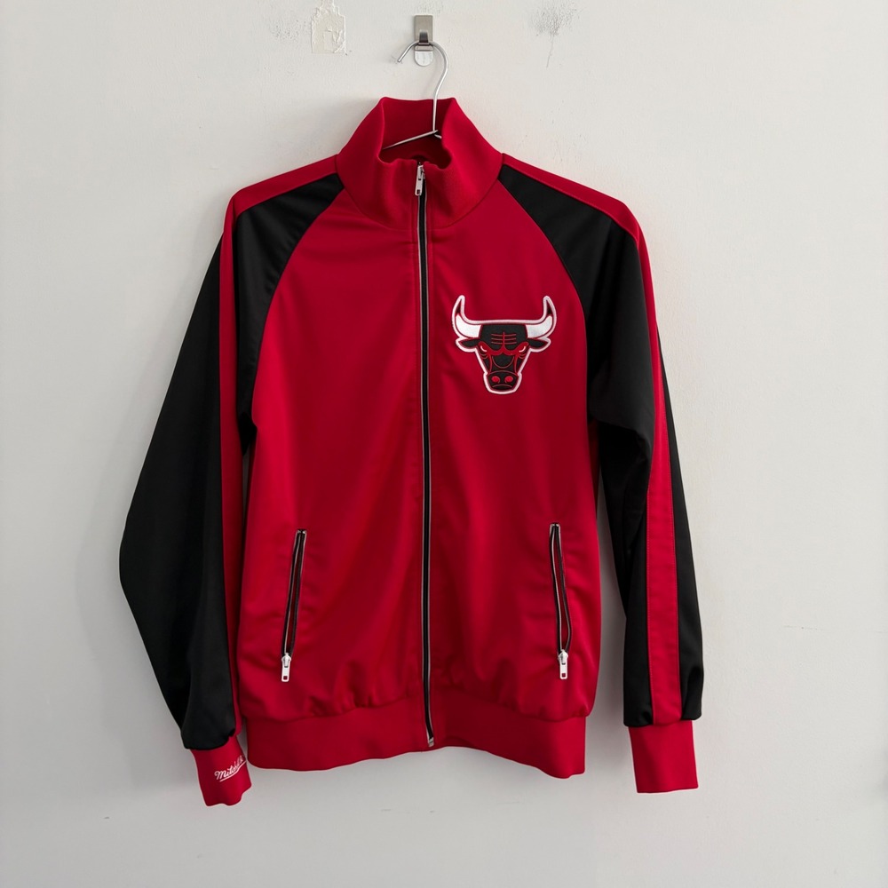 Mitchell and Ness Chicago Bulls Hardwood Classics Track Jacket Red Black Small